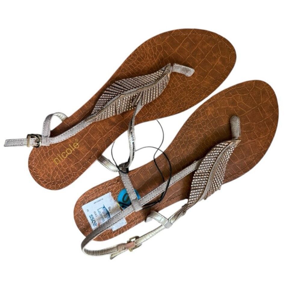 NWT Womens Nicole Rhinestone Feather Slingback Sandals - Sz 10